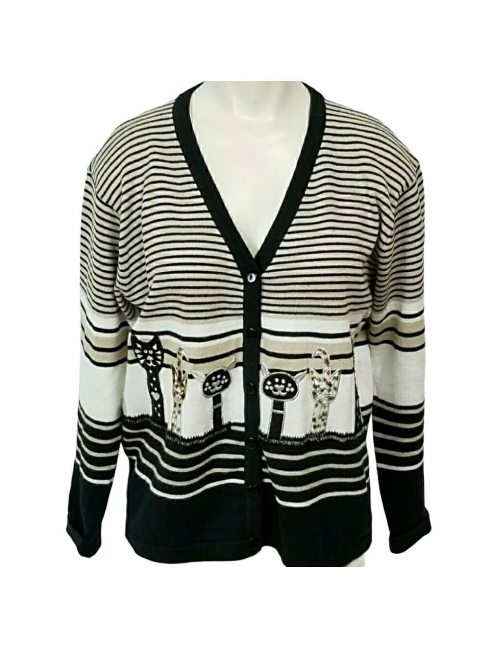 VINTAGE knit Kitten / cat lady Cardigan sweater - Picture 1 of 8